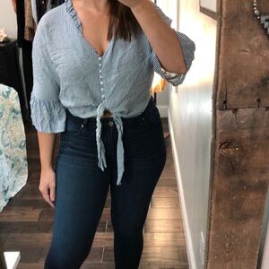 Passport medium striped bell sleeves crop top